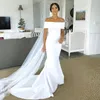 Białe Backless Backless Mermaid Suknie ślubne satynowe pasek tiulowe vestidos de novia proste wiejskie suknie ślubne 190i