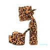Kobiety Moda Grube Wysokie Obcasy Sandały Buty Leopard Kobiety Lato Panie Lace Up Kobieta Rozmiar 41 42 43 2021