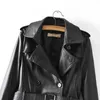 vintage women faux leather jacket winter pocket laydies fashion jackets double breasted female coats gilts PU leathers 210427