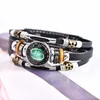 Multilayer Lederen Button Punk Bedelarmband Paar Nacht Lichtgevende Glas Zodiac Tekens Gesp Geweven Kralen Armbanden Twaalf Constellation