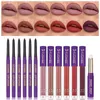 Ucanbe Lady's Night Lip Gloss Makeup Kit Sets Matte Vloeistof Lipstick + Lipliners Potlood + 1PC Primer Waterdicht