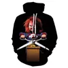 Erkek Hoodies Tişörtü 2021 EST Korku Film Chucky 3D Baskılı Gençler Moda Kapüşonlu Palyaço Giyim Harajuku Hoodie