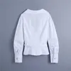 Za White Poplin Vintage Shirt Women Long Sleeve Pleated Spring Tied Shirts Woman Fashion Front Wrap Casual Top 210602