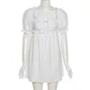夏の女性のための女性のドレス袖の襟の食用の木の真菌の白いドレスファッションカジュアルシースショートレディース210712