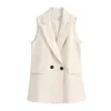 Elegant Office Lady Pocket Women Coat White Sleeveless Vests Jacket Outwear Casual Brand WaistCoat Colete Feminino 210430