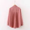 Kvinnor solid corduroy batwing hylsa vintage blus vridning krage lös toppknapp upp rosa skjorta feminina blusa t9d609t 210326