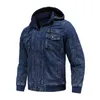 Mäns Jackor McIkkny Men Winter Fleece Lined Denim Hooded Avtagbar hatt Varma Outwear Toppar för Man Storlek L-3XL