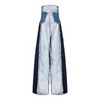 [EAM] Spring Summer High Waist Loose Hit Color Denim Pocket Blue Long Wide Leg Jeans Women Trousers Fashion JR841 210708