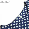 Fashion Designer Summer polka dot Printed Short Dress Women Party Elegant O-neck Belt Bohemian Holiday Mini 210524
