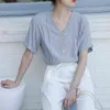 女性の格子縞のブラウス夏vネックエレガントなシャツチュニックボタン半袖オフィスウェアレディーストップスフェッセメネーションフェムミ210508
