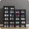 두꺼운 플라스틱 신발 상자 명확한 방진 슈 스토리지 상자 투명 플립 캔디 컬러 스택 가능한 신발 주최자 상자 RRF13376
