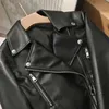 Vår Höst PU Läderjacka Kvinna Zipper Bälte Kortrock Kvinna Black Punk Style Faux Outwear 210430