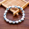 1 pulsera de abalorio de ojo azul malvado turco a la moda, pulsera de cuentas de cristal para mujeres y niñas, joyería elástica hecha a mano