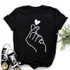 FIXSYS New Women Summer Fashion Short Sleeve Black Tops Tee Female T-Shirts Gesture Heart Print Casual Cotton Girls Clothes X0527