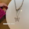 Anhänger Halsketten Koreanische Mode Hip Hop Schmuck Zubehör Silber Farbe Doppelschicht Kette Geometrische Kreuz Schmetterling Halskette Für Frauen