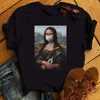 Mona Lisa Mask Harajuku Эстетическая футболка для женщин 90-х годов Урожай мода Топ-тройники женские Улзанг Смешная футболка