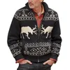 Männer Pullover Gestrickte Mantel Elch Muster Weihnachten Warm Stehkragen Dicke Männliche Pullover Jacke