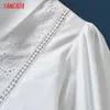 Tangada mulheres retrô bordado romântico blusa de algodão branco camisa de manga comprida camisa feminina chique tops 4T10 210609