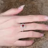 Fashion chic flower red crystal ruby gemstones diamonds rings for women white gold silver color bague jewelry bijoux party gifts