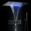 Matte Black Waterfall Thermostatic LED Rain Shower System 14 X 20 Inch Rectangle Luxury Ceil Mounted Head Bathroom Mixer Faucet Set
