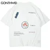 Gonthwid Baleines Imprimer Tee shirts à manches courtes Harajuku Streetwear T-shirts Hommes Hip Hop Mode T-shirts T-shirts Tops Homme 210324
