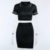 Missnight Kurzarm Crop Top Schlank Zweiteiliges Kleid Gestrickte Glänzende Taste Polo T-shirt Sommer 2021 Casual Streetwear Y0823