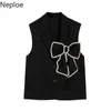 Neploe Women Vest Beading Bow Black Waistcoat Single Breasted Tank Jackets Korean Fashion Sleeveless Loose Streetwear Tops Femme 210422