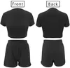 Women's Tracksuits Black Two Piece Set 2 Sets Womens Outfits Crop Top And Short For Women Summer 2021 Casual Pink Outfit Matching