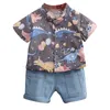 Été Nouveaux vêtements Ensembles de garçon Coton Casual Chemise pour enfants Baby garçons Chemise + Shorts Pants23 210326