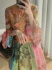 유명 인사 스타일 꽃 프린트 플레어 긴 소매 면화 미니 드레스 여성 여름 봄 runwa 디자이너 robe vestidos 210421