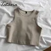 Bomull Tank Toppar För Kvinnor Sommar Vintage Blå Ärmlös Slim Koreansk Fashion Vest Chic Ladies Red Crop Top Kvinna 210514