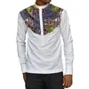 Nigerian Print Men's Shirts Stand Collar Patchwork White Tops Customized African Fashion Casual Male Outfit Ethnic Clothing