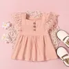 Bébé filles robes enfants dentelle manches solide doux coton lin robe été mode enfant en bas âge bébés fille vêtements M3514