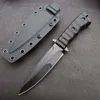 Outdoor Survival Straight Tactical Mes DC53 Satijn / Zwart Titanium Coated Drop Point Blade Full Tang Grner Handvat Messen met Kydex