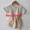 Baby Zomer Shirt met korte mouwen + Overalls Set Baby Boy Clothes Girl 210515