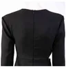 [Eam] Kvinnor Black Hollow Out Spliced ​​Slim Dress V-Neck Långärmad Loose Fit Fashion Fjäder Höst 1DD7693 210512