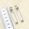 Geometrisk Olive Green Zircon Silver Färg Smycken Set för Kvinnor Bröllop Armband Lång Örhänge Halsband Hängsmycke Ring Födelsedagspresent H1022