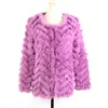 Real Fur Knitted Rabbit Fur coat jacket Fashion stripe sweater Lady Natural Fur Wedding Party Wholesale 211007