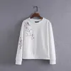 Casual Höst Kvinnor Fåglar och Blomma Broderi Casual Hoodies Pullover Kvinnor Kvalitet Round Collar Sweatshirts Hoodies 210603