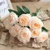 Couronnes de fleurs décoratives en soie artificielle, 10 têtes de roses, beau bouquet de fleurs, pour la maison, le jardin, le bureau, la table de mariage bordeaux