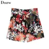 Boheemse bloemenprint shorts met riem vrouwen hoge taille vintage casual vrouwelijke mode vakantie zomerbodems 210515