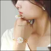 Dangle Lustre Boucles D'oreilles Bijoux Dangles Style Coréen Mignonne Petite Marguerite Fleur Étude Pour Femmes Filles Douce Explication Asymétrique Earrin