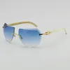 Originele witte echte natuurlijke hoorn ontwerp velgeloze zonnebril vintage 8200763 diamant cut lens brillen hoge kwaliteit zonnebril vierkante vorm gezicht vrouwen mannen