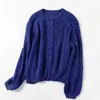 Printemps femmes évider tricoté Cardigan O cou couleur unie simple boutonnage pull tricots 210922