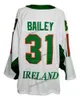 Nikivip Özel Retro Bailey #31 Takım İrlanda Hokey Jersey Dikiş Beyaz Boyut S-4XL Herhangi bir isim ve numara en kaliteli formalar