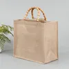 Förvaringspåsar Jute Shopping Bag Old-Fashioned Bamboo Handle Portable Shopper Utsökt Naturlig present med vattentät film