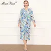 Moda Tasarımcısı Elbise Sonbahar kadın Elbise 3/4 Kollu Renkli Geometrik Baskı Gevşek Artı Boyutu Elbiseler 210524