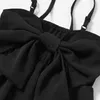 Summer Solid Black Sling Bowknot Design Sukienki do Mamy i ME 210528