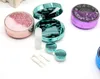 shinning glitter blue purple round electroplating quicksand contacts lenses cases glitters lens box glasses case