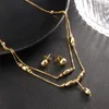 Kvinnor Mode Hängsmycke och Örhängen Koppar Alloy Golden Chain Choker Halsband Smycken Set